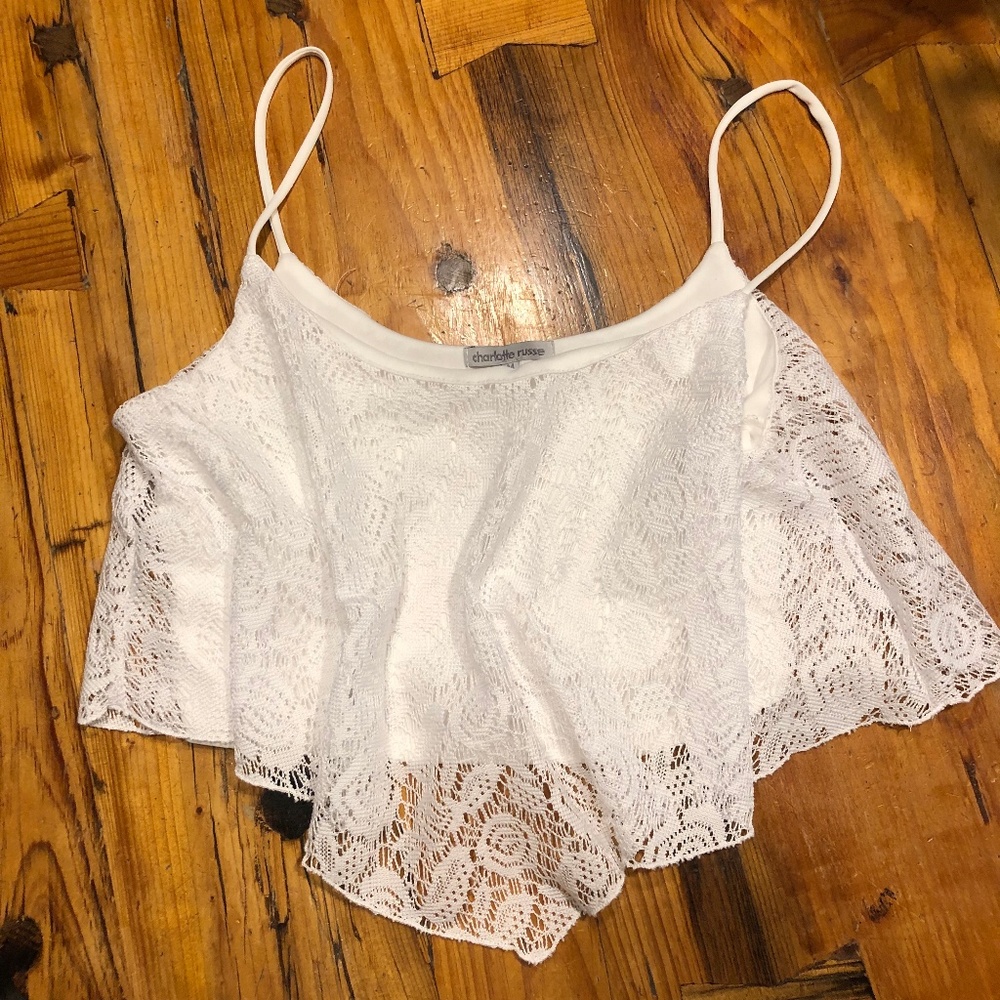 White Crop Lacy Tank